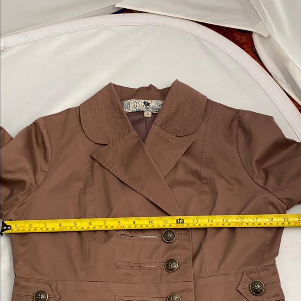 Jolt Y2K tan latte fitted double breasted military style trench coat L - Picture 9 of 10